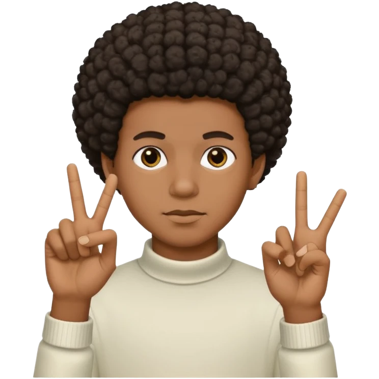 A black brown skin boy with a short Afro low taper with the duces hand sign emoji