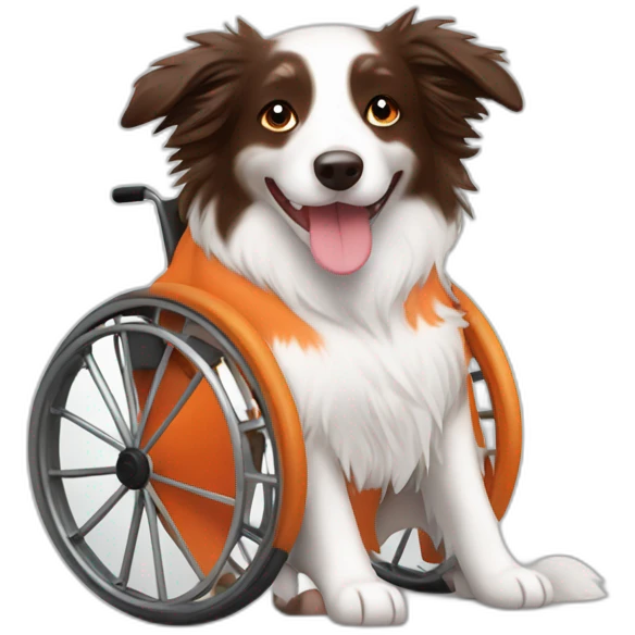 white red merle border collie in orange wheel chair emoji