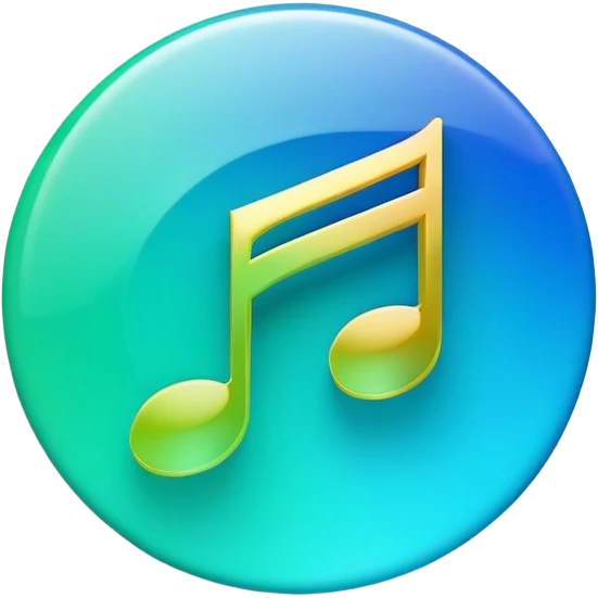 music icon, shining, 3D gradient blue to green music icon logo note  no background unique y2k clipart emoji