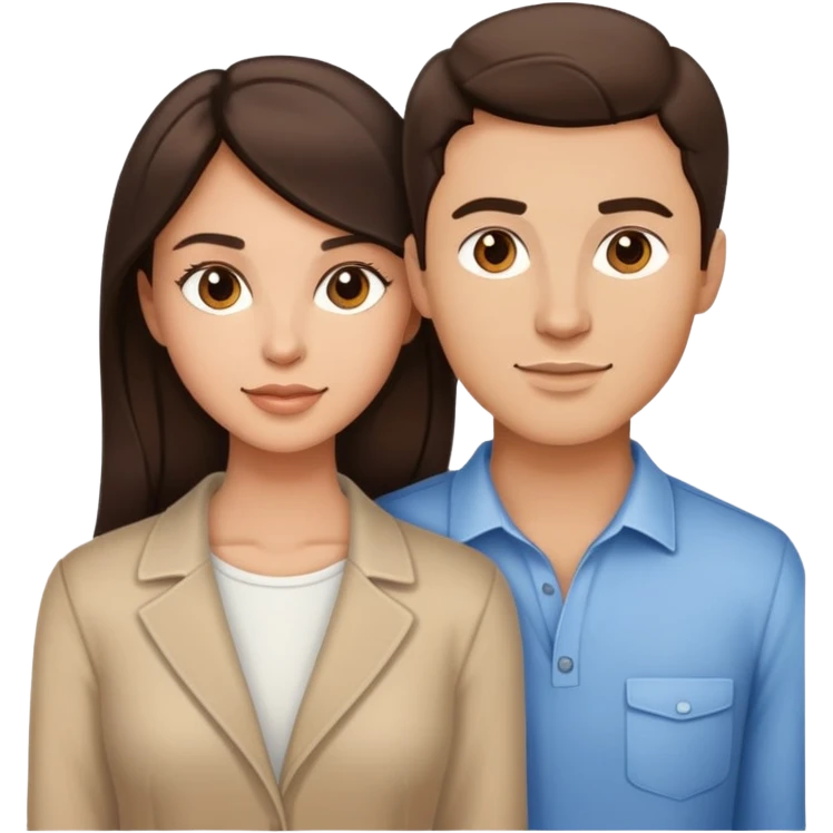 Chest up portrait of handsome brunette man and pretty brunette woman with light tan skin side by side emoji