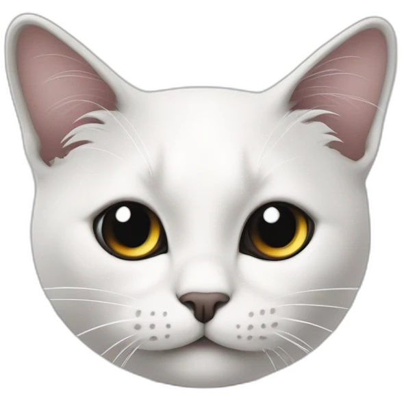 Petite chat blanc avec une tache noir au dessus de l’oeuil gauche et la queue noire emoji