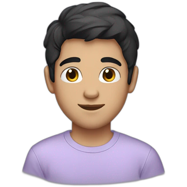White boy black hair lavender tshirt blushing emoji