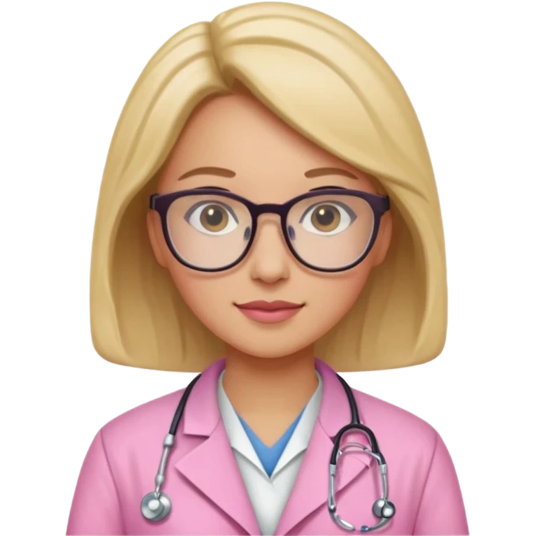 female physician in pink lab coat with glasses, confident, realistic emoji