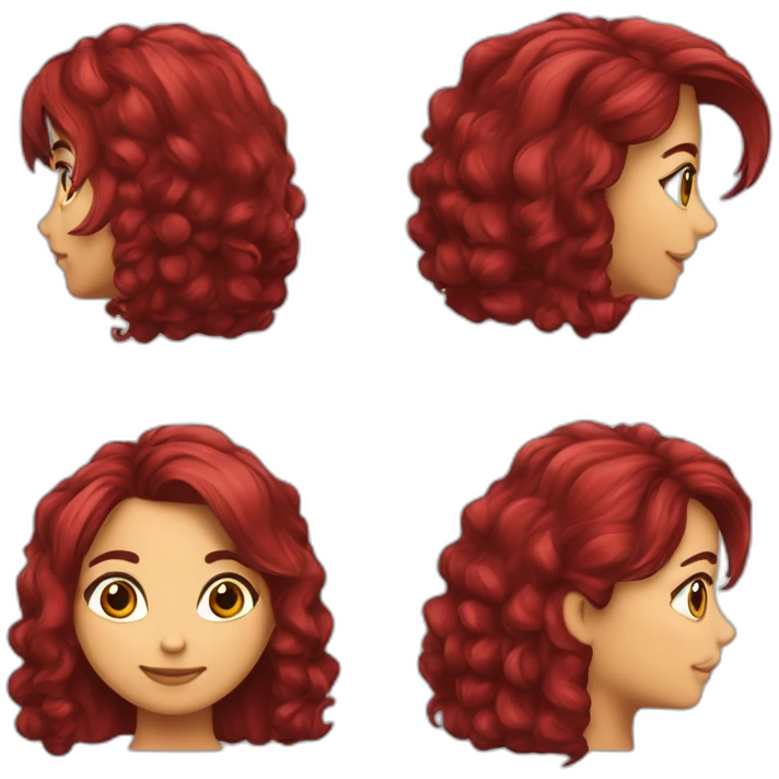 Menina cabelo cacheado e vermelho usando óculos de armação fina roxa emoji
