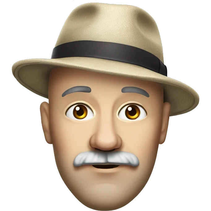 Photorealism A plump bald, middle-aged man of Slavic appearance with a goatee beard and mustache, wearing a fedora hat, big detailed face, wrinkled face emoji
