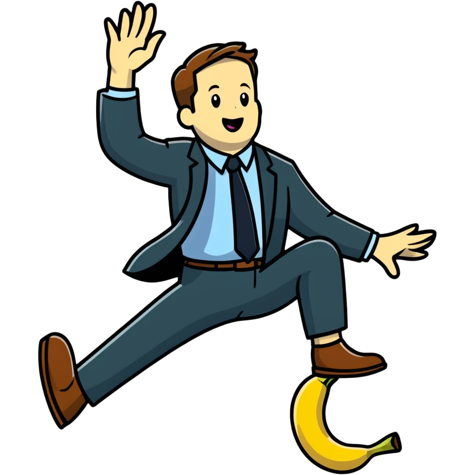 JD Vance with one foot stepping on a single banana peel on the ground, falling backwards emoji
