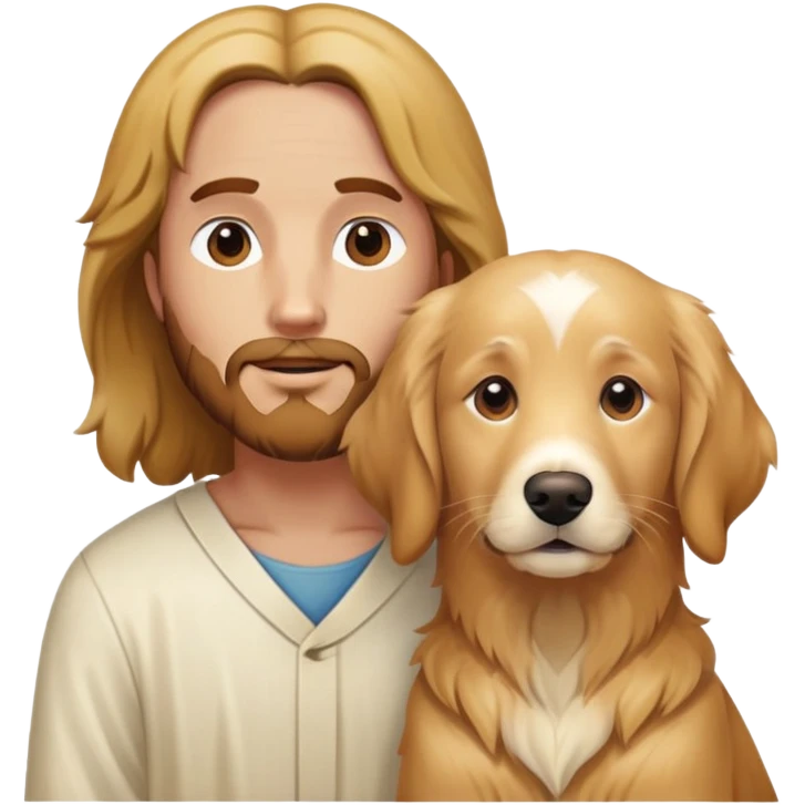  Jesus with 1 golden retrievers. One a brown and the other an all white golden retriever? emoji