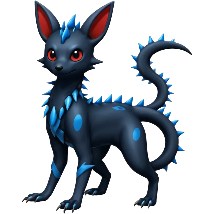 Shiny Dark Edgy Black And Blue Umbreon-Salandit-Wolf-Fakémon-hybrid-creature (full body)  emoji