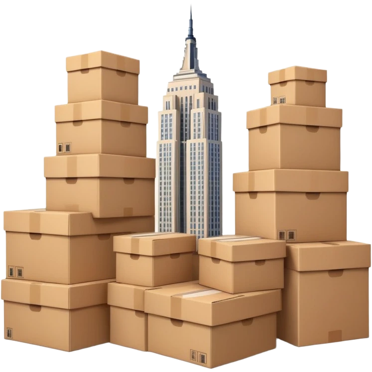 Empire State Building surrounded by shipping boxes emoji