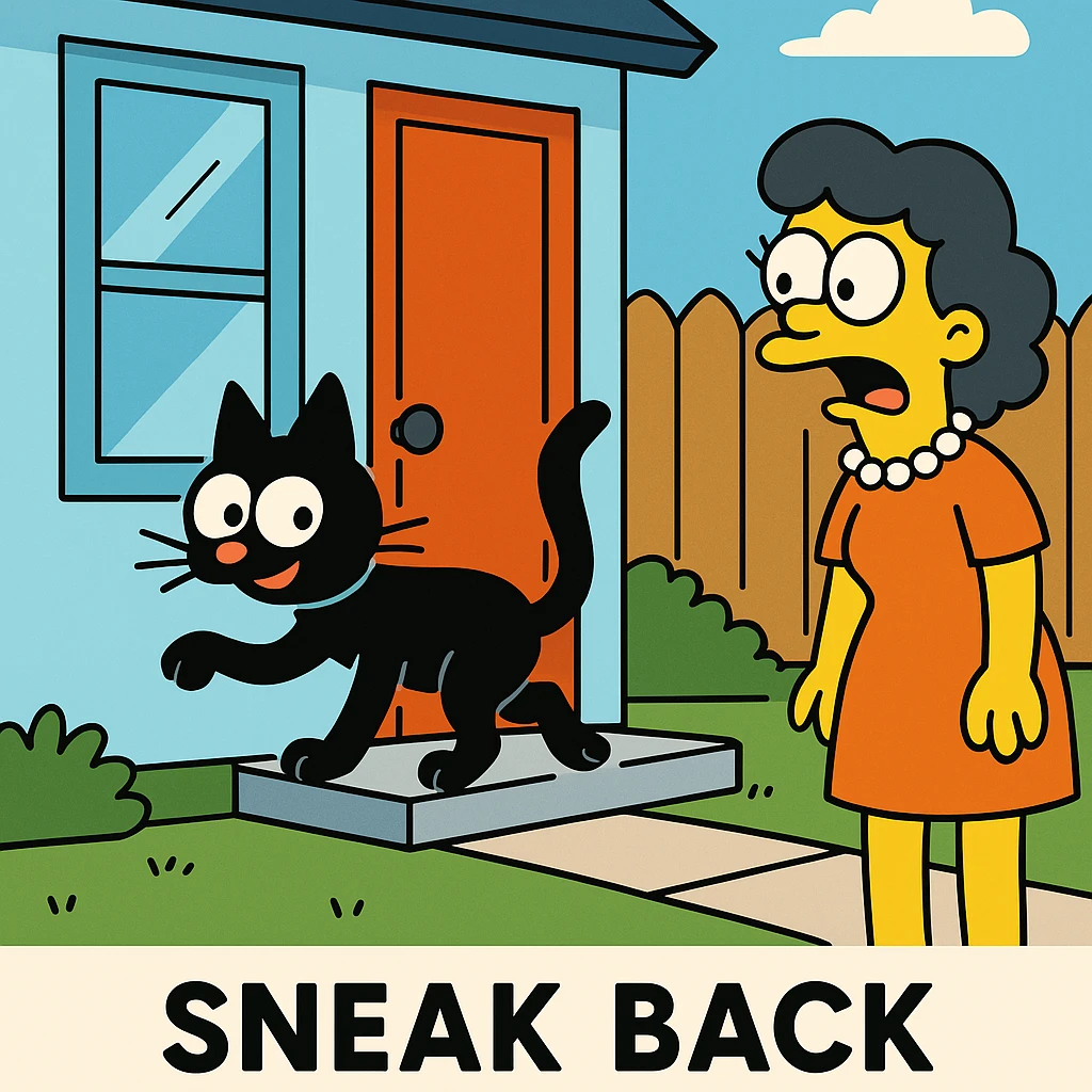 Sneak back – to return quietly and secretly.
The cat sneaked back into the house after being outside all night. emoji