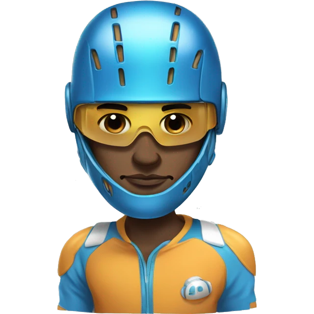 illustration of a cartoon athlete he wears a blue helmet covering his eyes and the design of the helmet resembles a robotic or futuristic headgear,  emoji