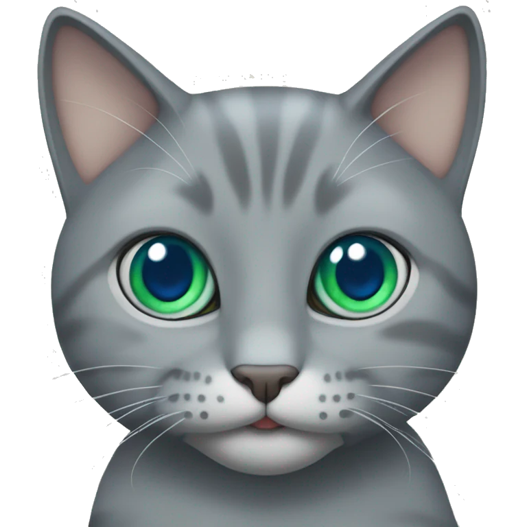 Grey cat with blue, green eyes, with a cat treat  emoji