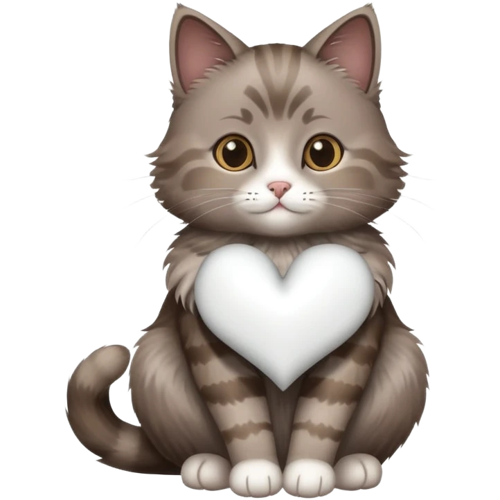 Grey Brown cat with a white heart emoji