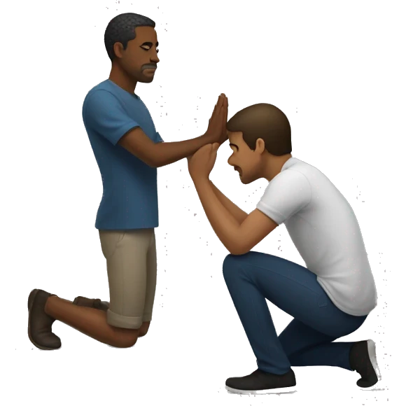man kneeling down in front of other man emoji
