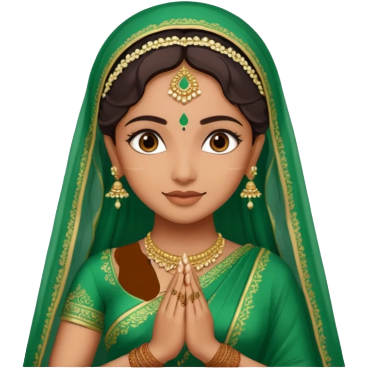 bride in mehendi Ceremony in green saree standing emoji