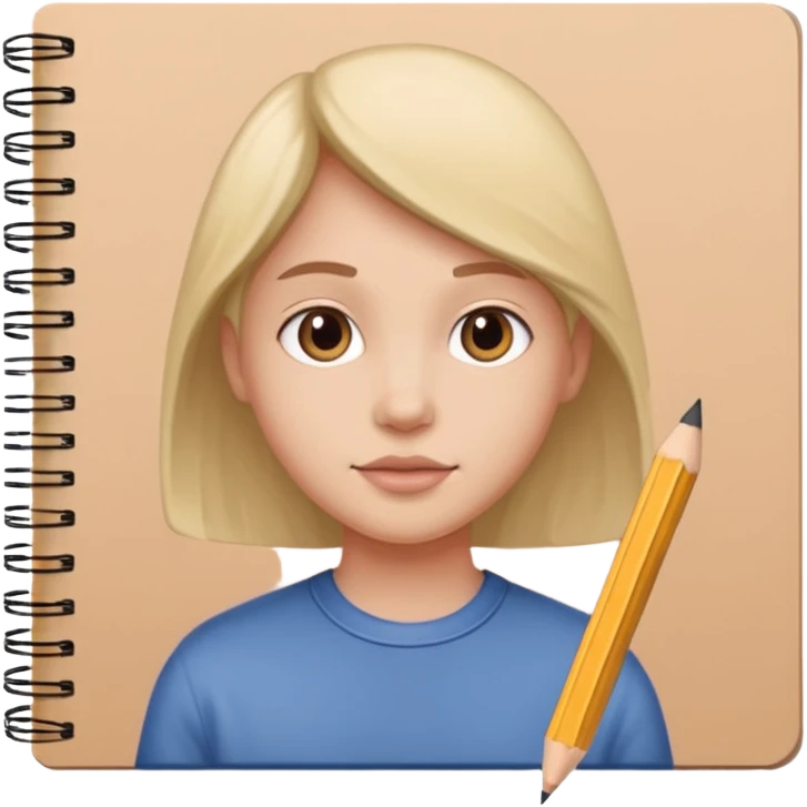 portre skecth on sketch book, with pencil emoji