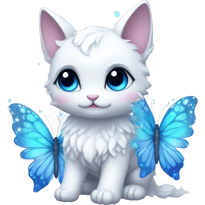 Edgy Cute Cool Kawaii gorgeous sparkly ethereal white fantasy animal with blue eyes sona with flowers and butterflies emoji