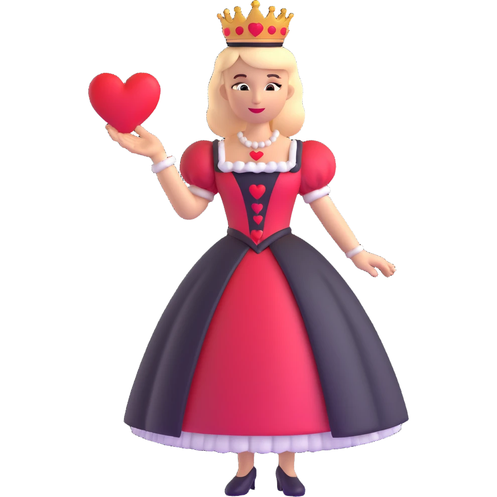 Queen of Hearts from Alice in Wonderland, wearing a red heart-shaped dress emoji