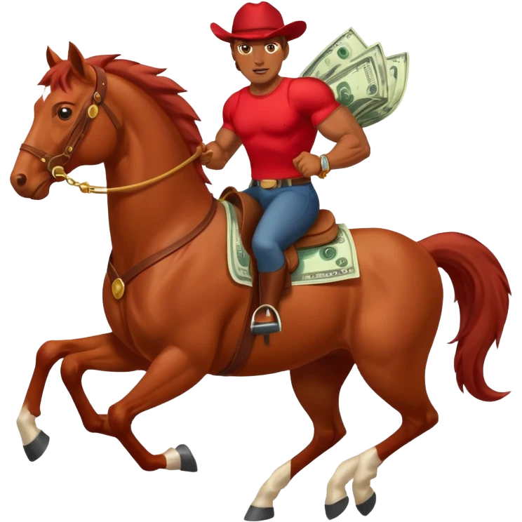red horse agressive running money on on the saddle emoji