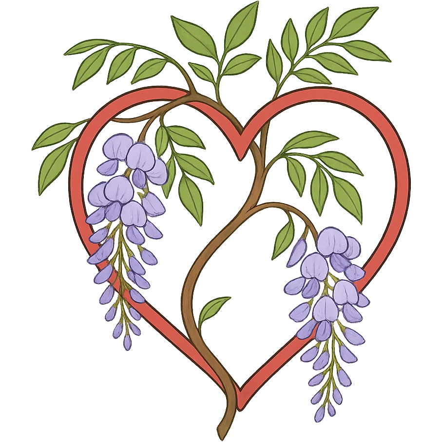 heart with a spring wisteria trellis, clean digital illustration, no background emoji