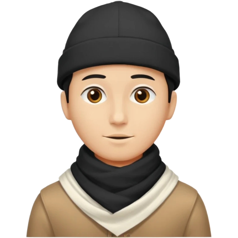 A guy with a triangle body with no arms and legs then his head is a perfect circle and black then give him a hat that doesn’t go behind his head, and last but not least give him a white scarf emoji