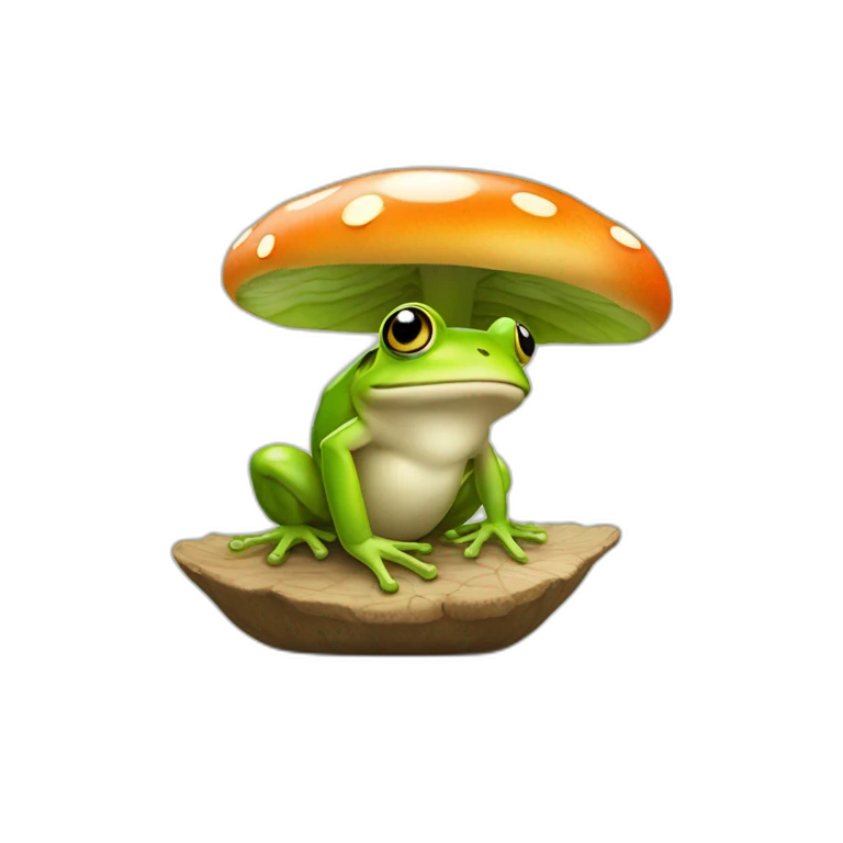 Une grenouille qui tiens un champignon emoji