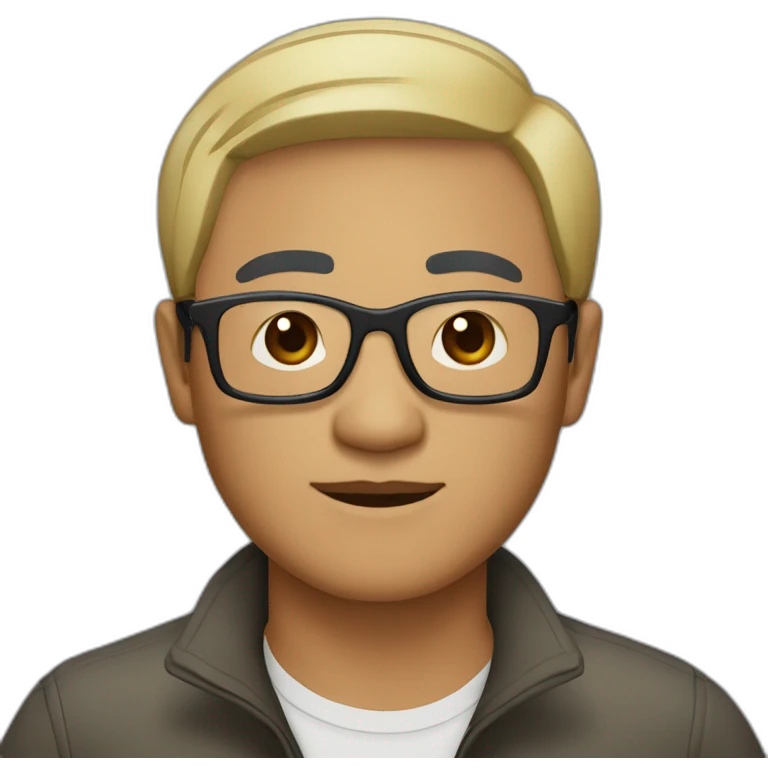 50 year-old vietnamese guy with dark skin and short dark hair and dark eyes and rectangle black glasses emoji