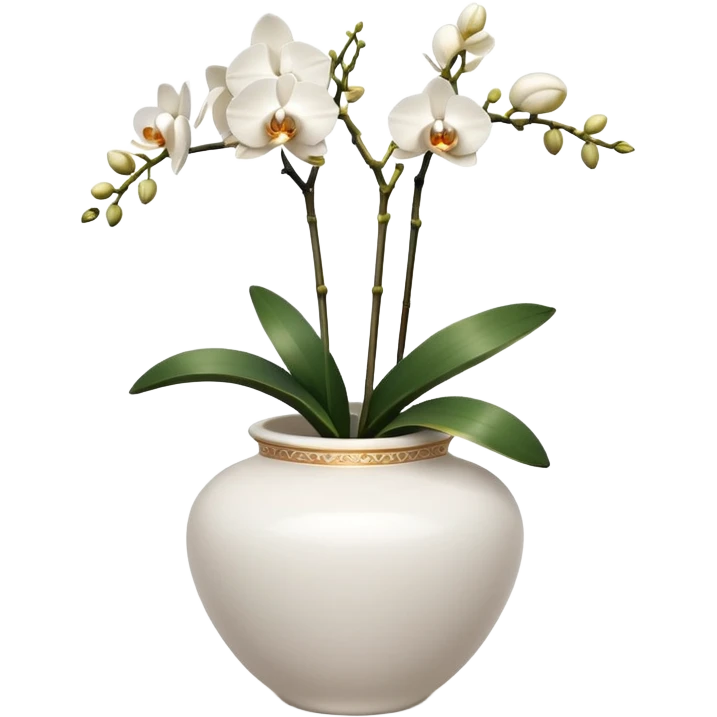 white orchids in white Italy vase  emoji