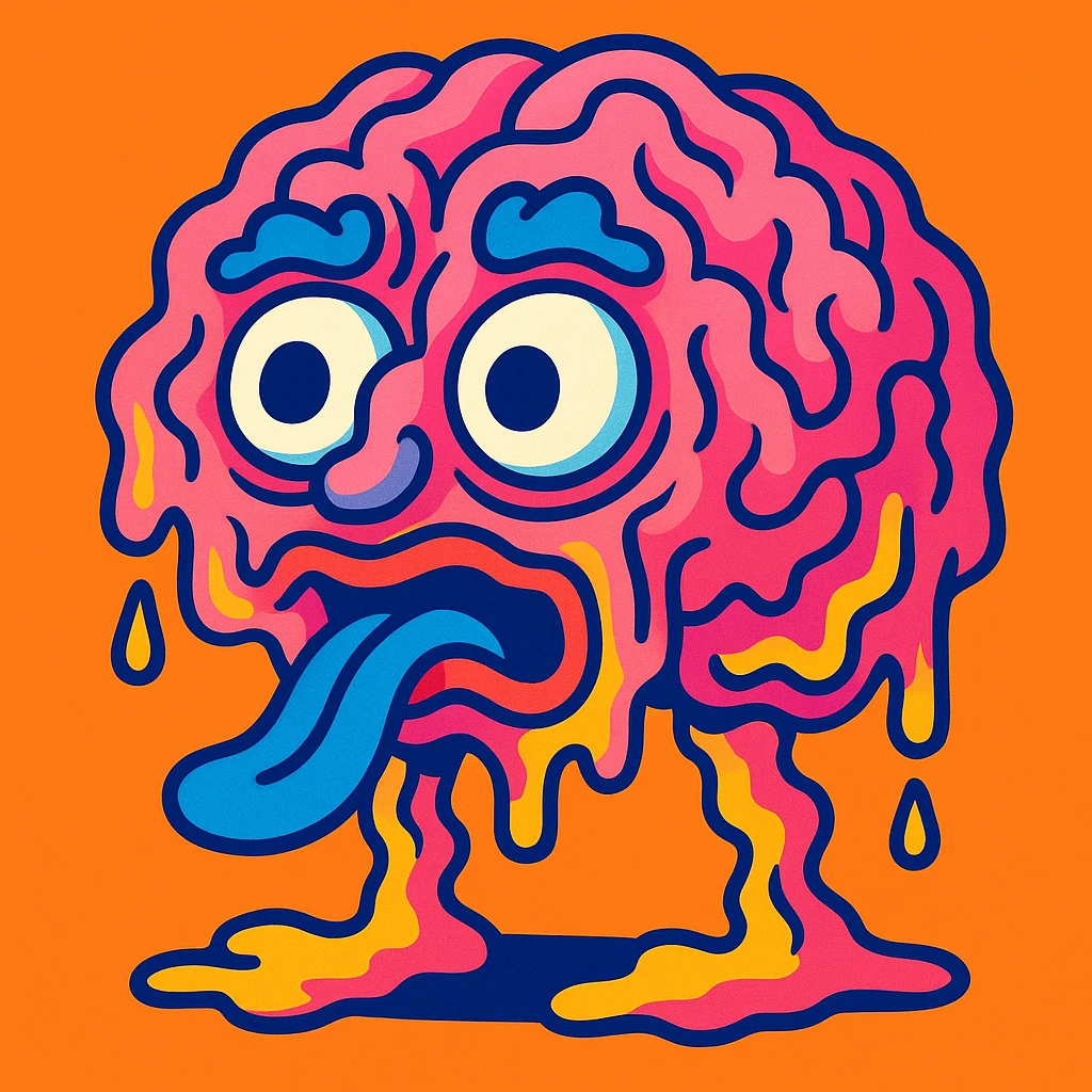 brainrot, surreal and humorous, exaggerated brain with cartoonish features, melting or distorted, vibrant colors, playful and absurd emoji
