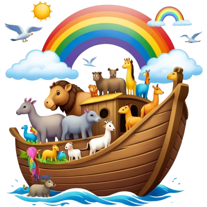 Noah's Ark with animals and rainbow emoji