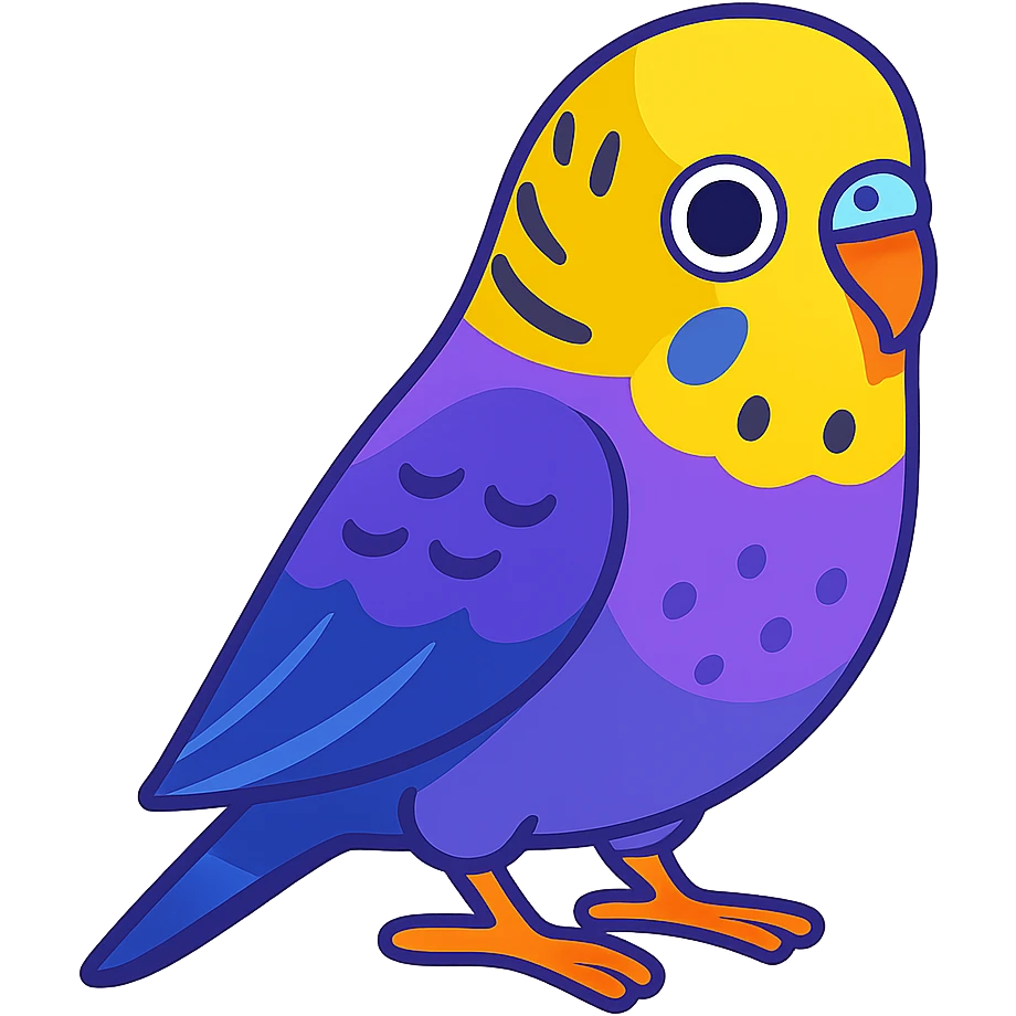 purple budgie with yellow head and fine details emoji