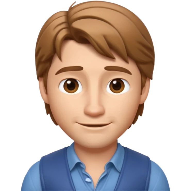 3D Apple-style emoji of Flynn Rider: fair skin, light brown hair, raised eyebrow, charming smile, playful confident look. emoji