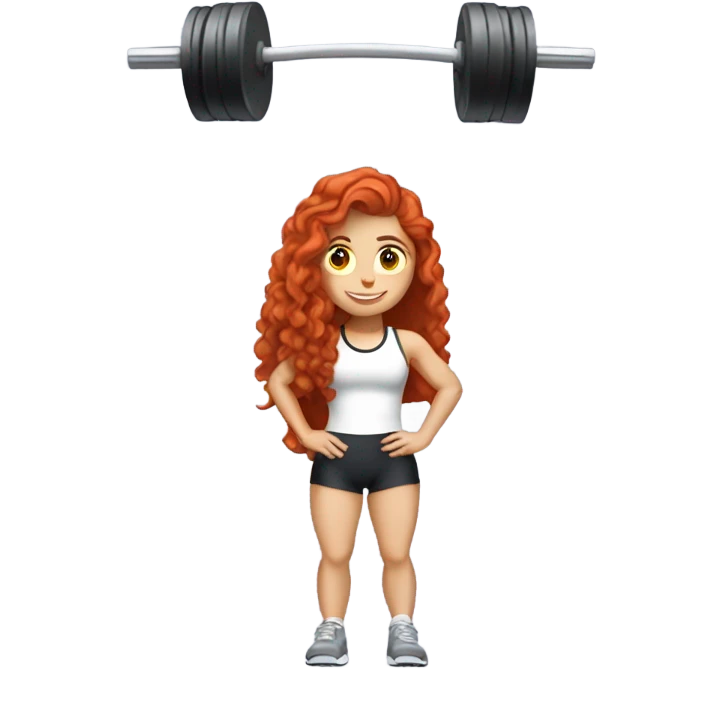 Sporty white Girl coach with long curly red hair doing leg exercice with heavy weights emoji