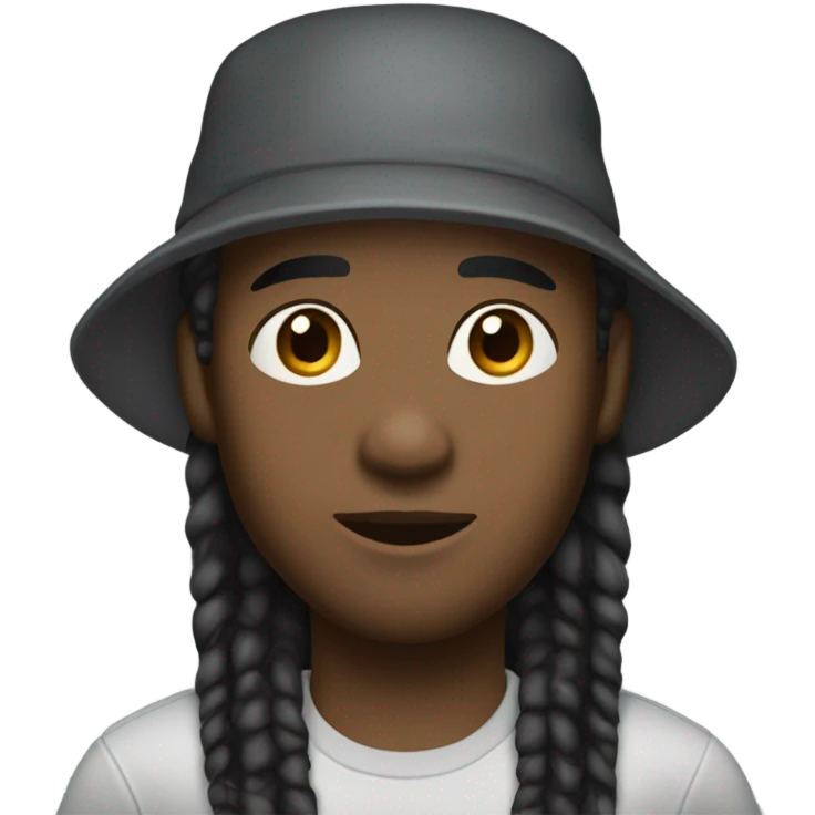 A young African-American male with medium-length dreadlocks, a trimmed goatee, and sharp facial features, wearing a cap. emoji