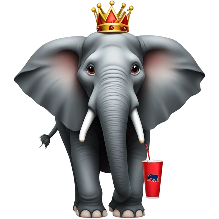 Elephant with a crown and red shirt holding a Red Bull drink emoji