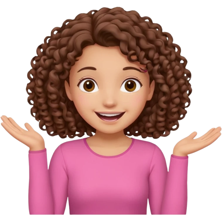fun cute loud popular pretty girl modest curly brown hair pink top excited emoji