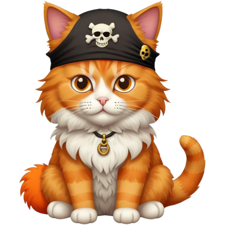 cat full body sitting next to a pirate with one eye patch emoji