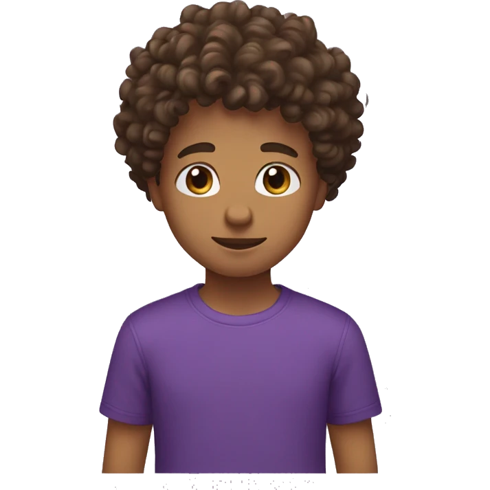 boy with mid fade and curly Brown hair, brown yes, purple t-shirt emoji