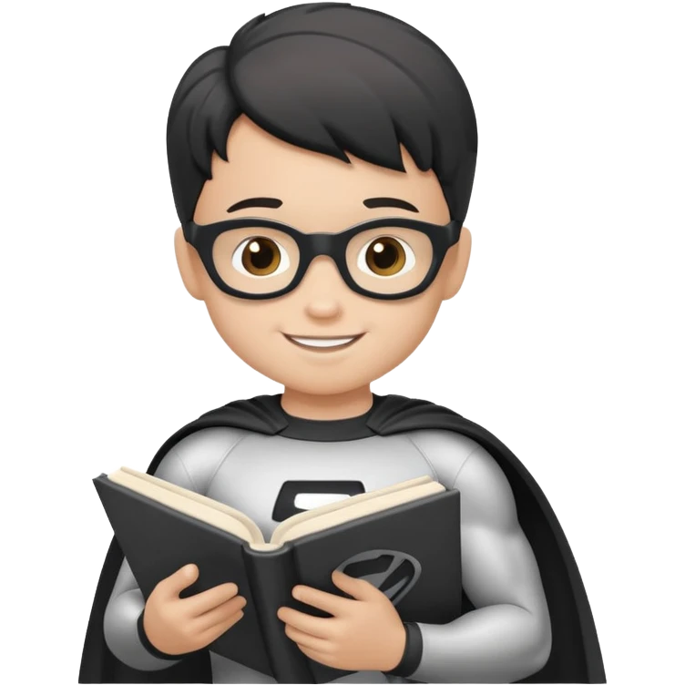 Superhero kid reading a book lineart emoji