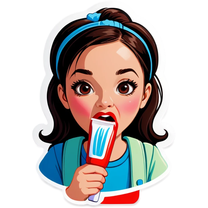Girl with toothpaste on her lips. Whipping it off emoji