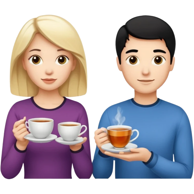 One blond white woman, one black hair white woman and one blond white man with tea cups each emoji