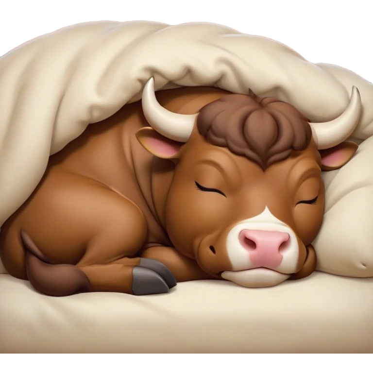 meme-worthy-cute-sleeping-domestic-bull-portrait-emoji,-head-resting-peacefully-with-a-contented-smile,-showcasing-a-robust,-muscular-build-and-a-luxuriously-soft-coat,-eyes-gently-closed-in-serene,-restful-slumber,-simplified,-solid-brown emoji