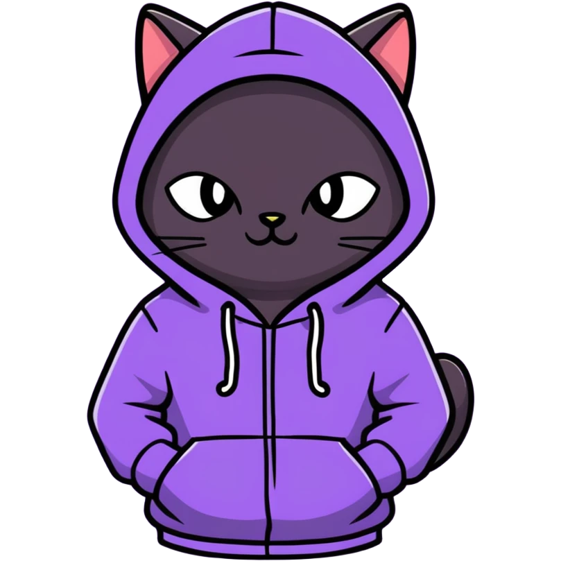 Black cat with a purple hoodie emoji