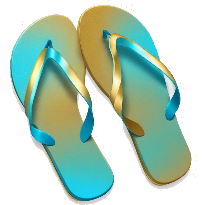 Realistic metallic gold and light blue gradient pair of summer flip flops isolated. emoji