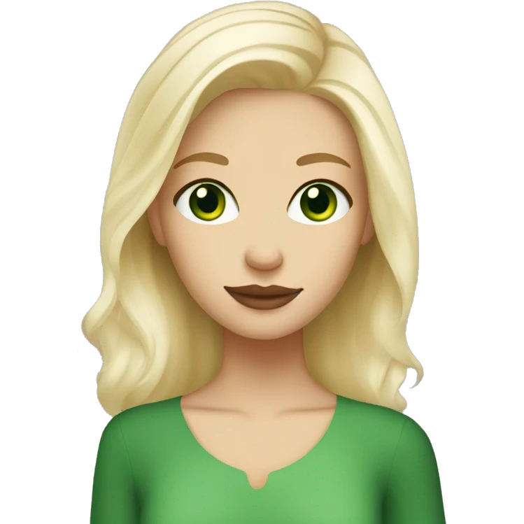 Blonde haired girl with green eyes and ice coffee emoji