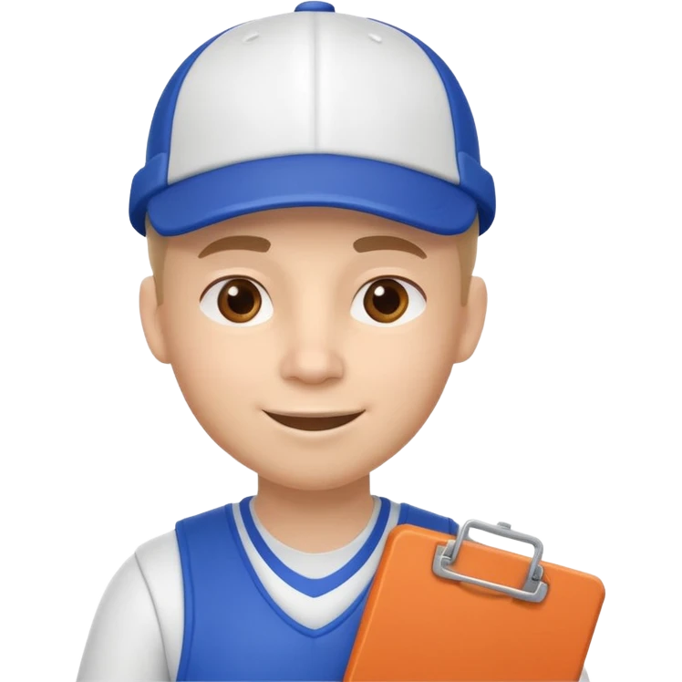 cute basketball coach portrait, head and shoulders only, whistle, cap, clipboard strap, confident smile, 3D cartoon, mobile game icon style, clean background, no text, no watermark
 emoji