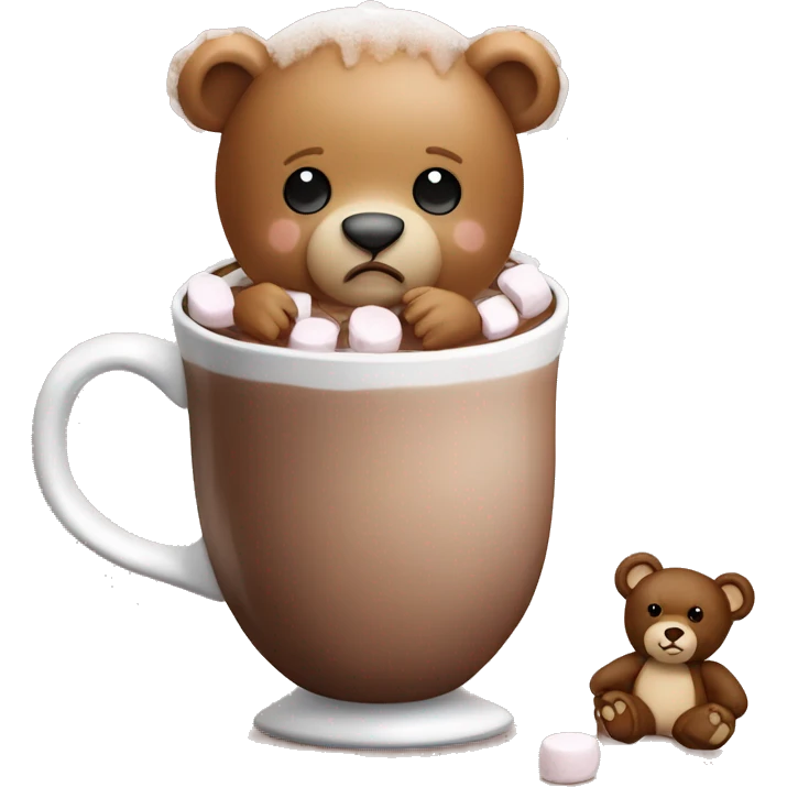 Baby Teddy bear in a Mug of hot chocolate with marshmallows on the bears head  emoji