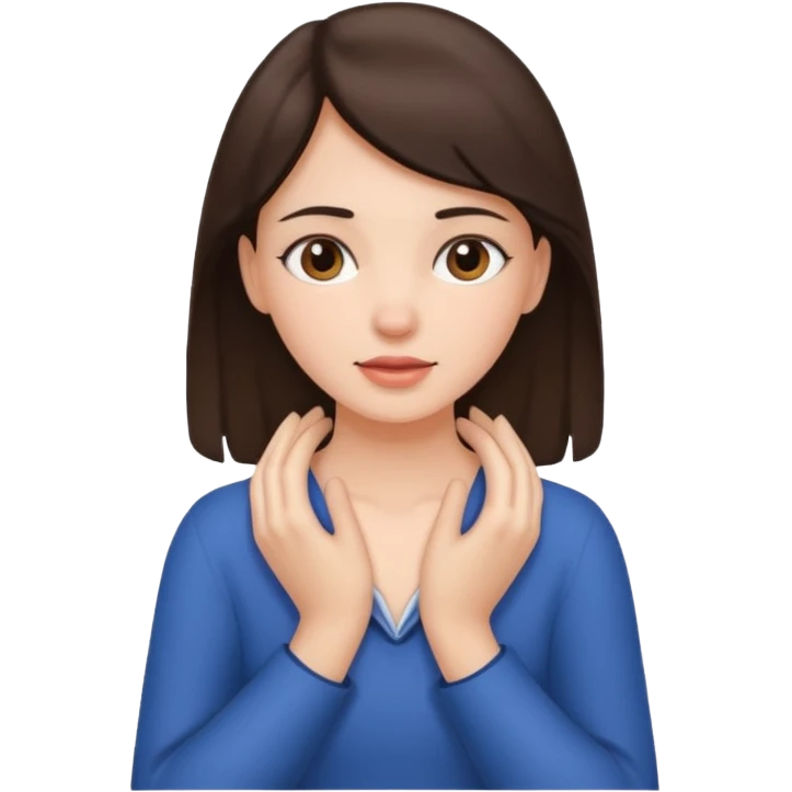 Brunette girl holding her neck, two hands ￼ emoji