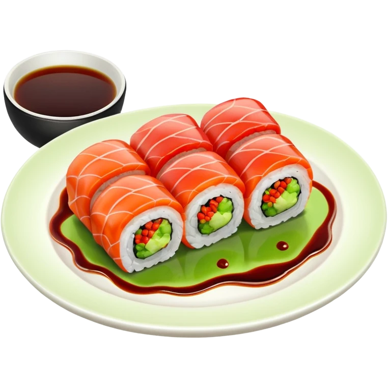 sushi roll on plate with green wasabi blob and small red chili emoji