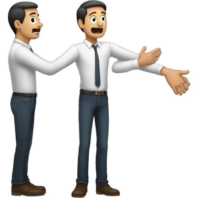 a man standing with another man in front of him that is trying to grab something, the two are close and facing the same side emoji